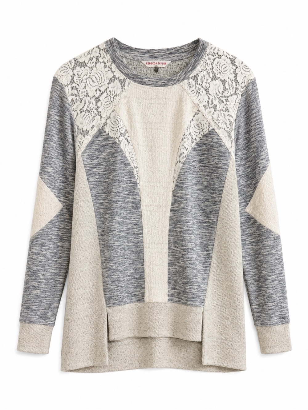 Rebecca Taylor Grey & Cream Lace-Panel Pullover Sweatshirt